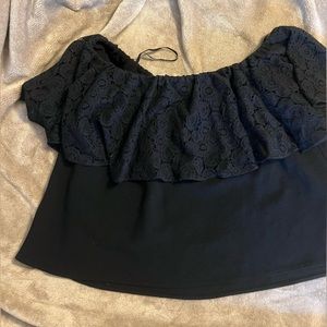 Black off the shoulder lace crop top